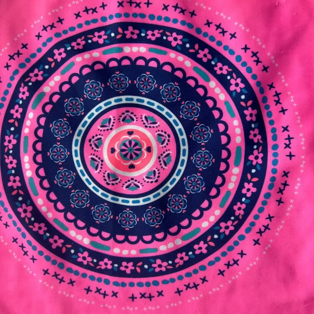 Pink and Navy Mandala Patterned Boho Girl's Swim Rashguard Top - 4